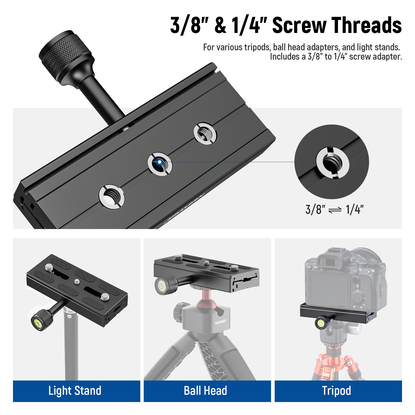 NEEWER 120mm QR Plate&Clamp Adapter Set for Arca Swiss Tripod Monopod Ball Head
