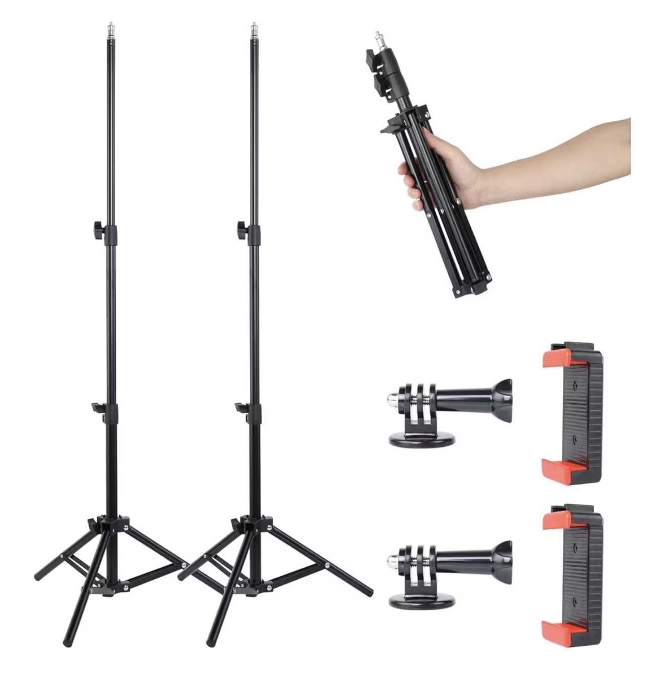 2 Pack Photography Light Stands Tripod, 45″/3.7ft Adj. Lighting Stand Clamp Mou