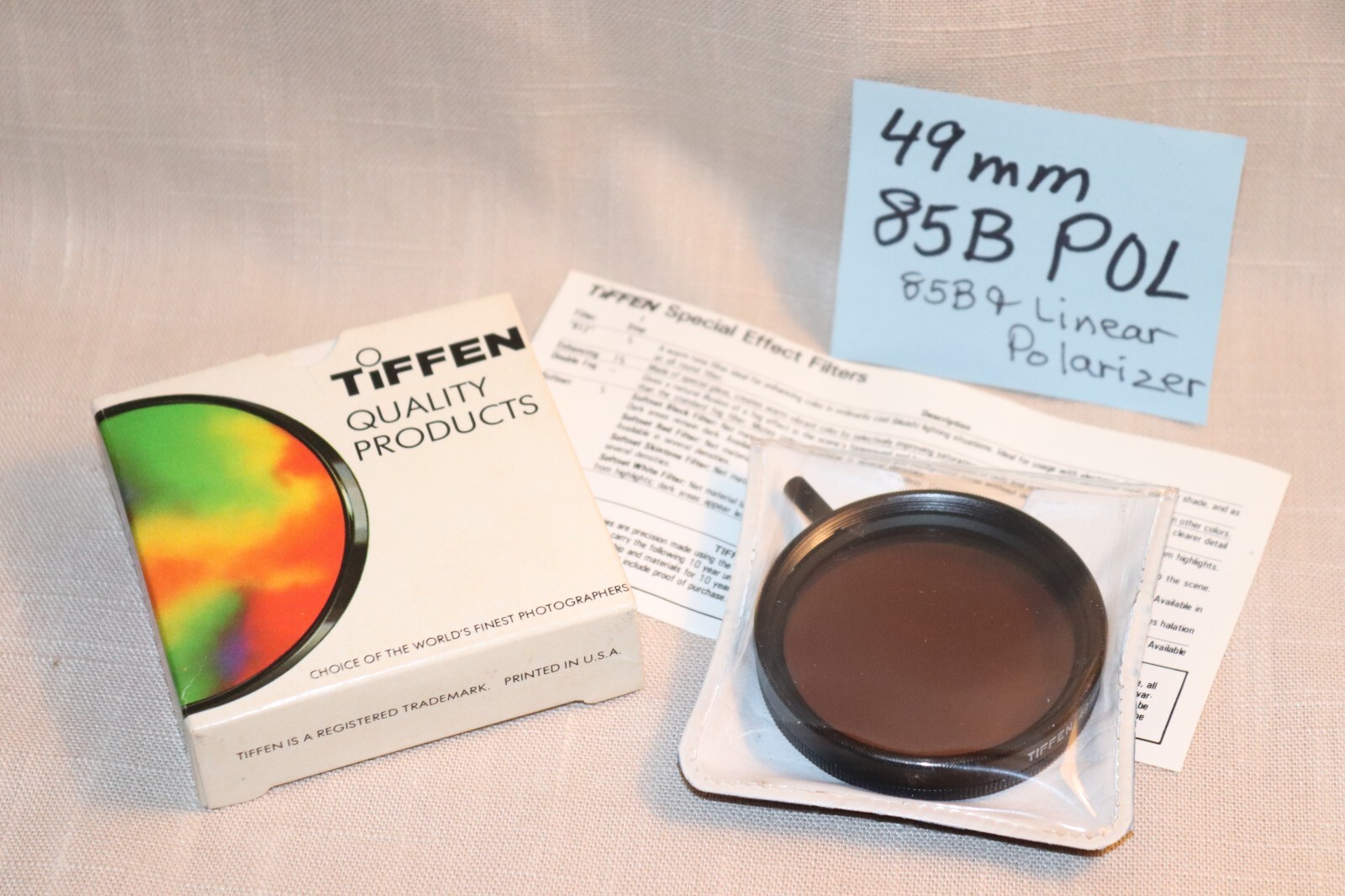 NEW Vtg TIFFEN 49mm 85B POL FILTER USA 49mm Combo 85B Warm & Linear Polarizer