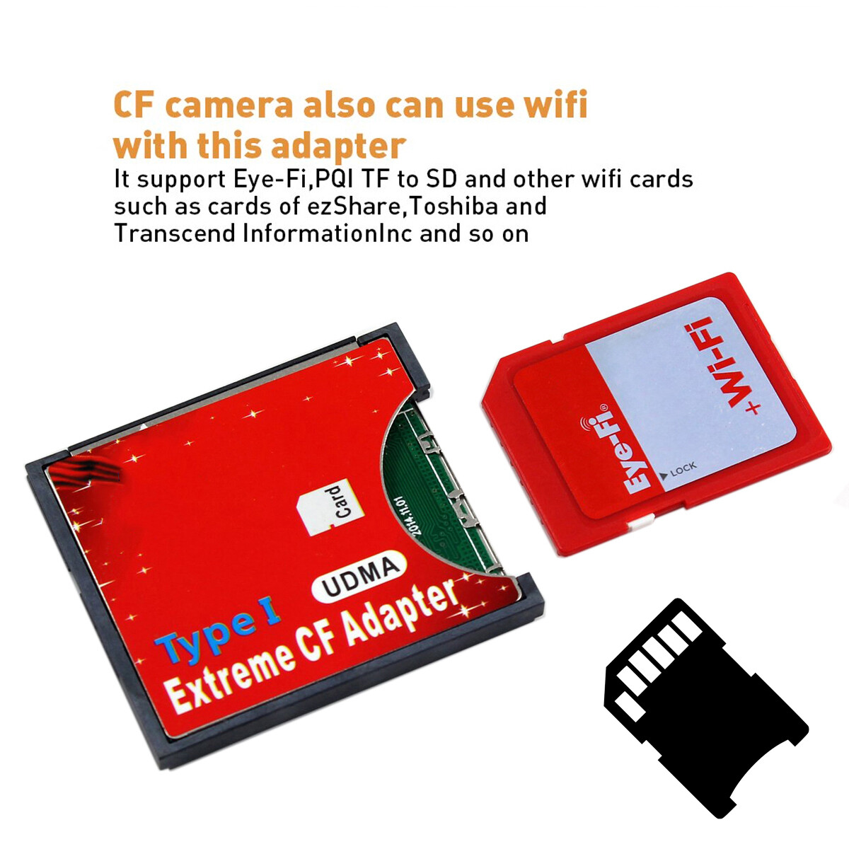 NFHK SD SDHC to High-Speed Extreme Compact CF Type I Adapter For 16/32/64/128GB