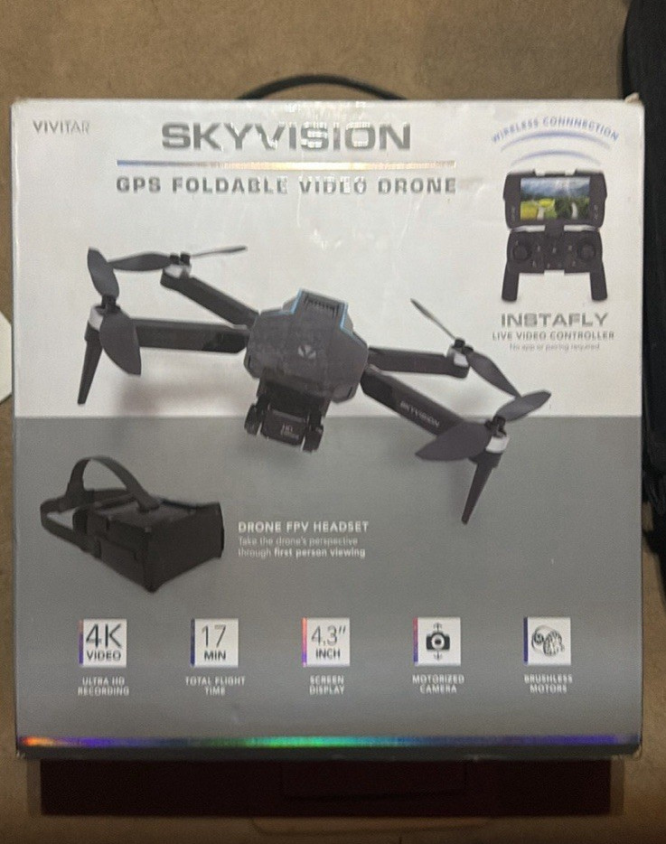 Vivitar Skyvision GPS Foldable 4K Ready-to-Fly Drone 17 Min FPV Headset
