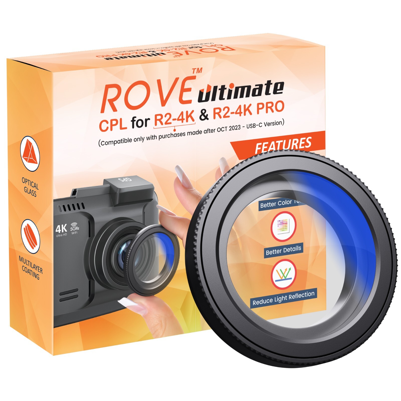 ROVE Ultimate CPL Circular Polarizer Filter for ROVE R2-4K & R2-4K PRO Dash Cams