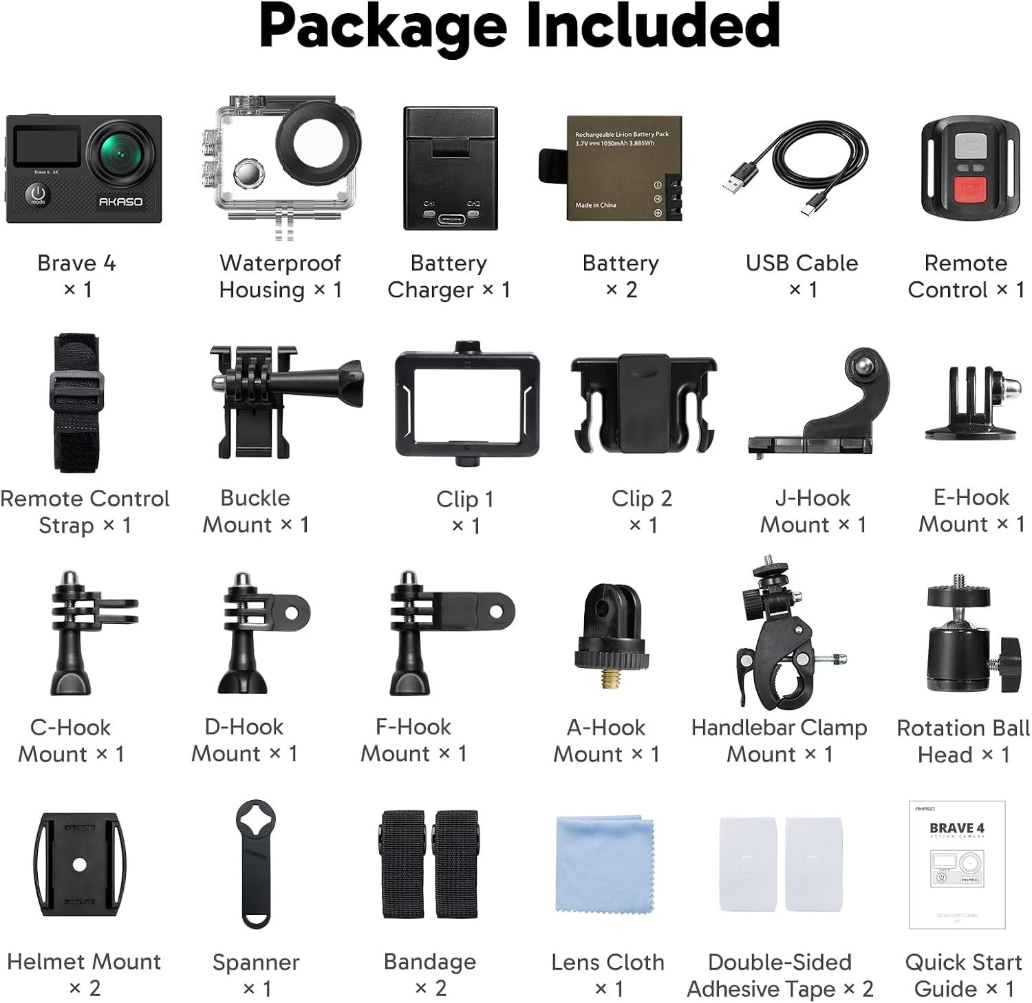 Brave 4 Action Camera 4K 30fps WiFi 2 Batteries