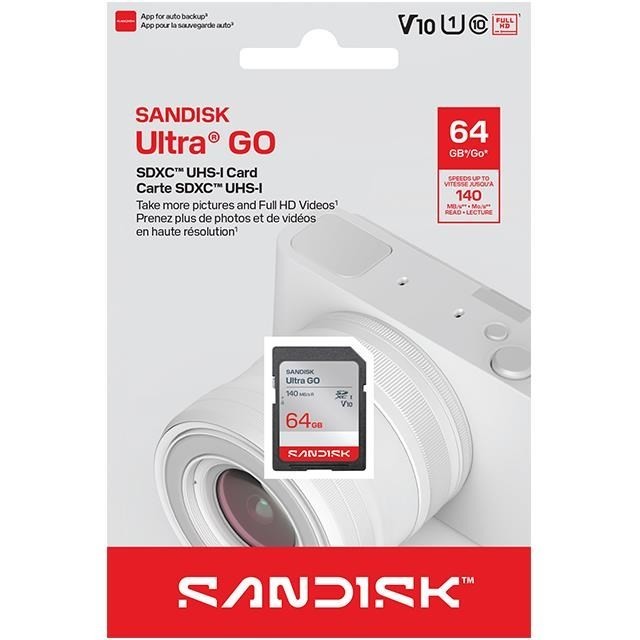 SanDisk Ultra GO SD 64GB SDXC Up to 140MB/s UHS-I C10 U1 V10 SDSDUGN-064G-GN6IN