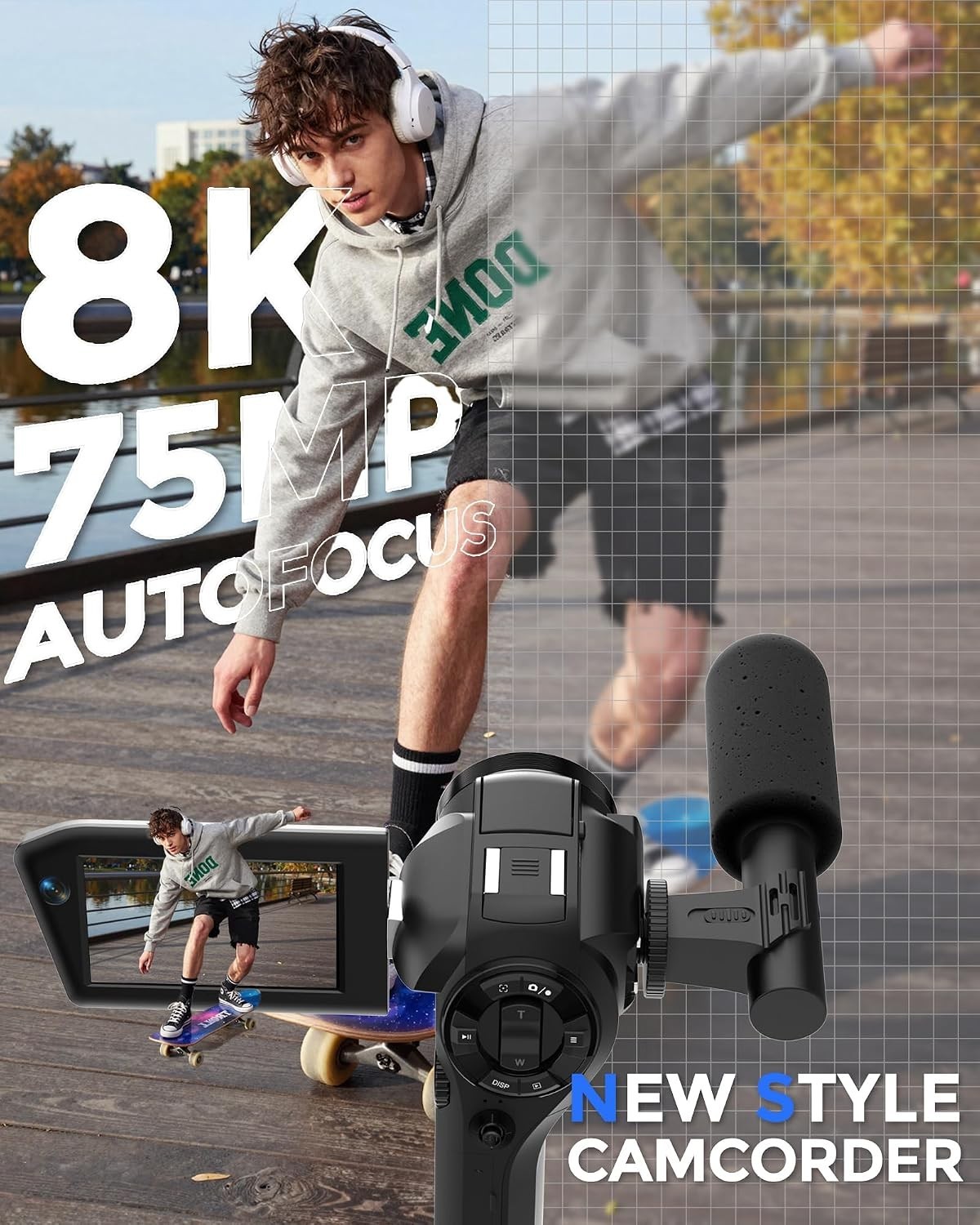 Brand New 8K Vlogging Camera Camcorder – Dual Lens, 75MP, WiFi, Full Kit