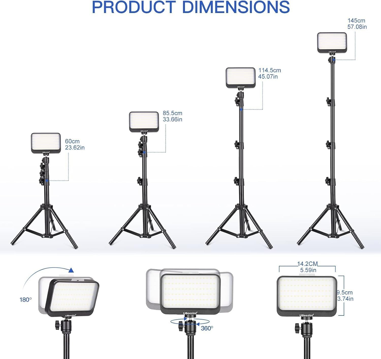 2Pcs Dimmable LED Light Kit with USB Power and Adjustable Tripod for Streaming