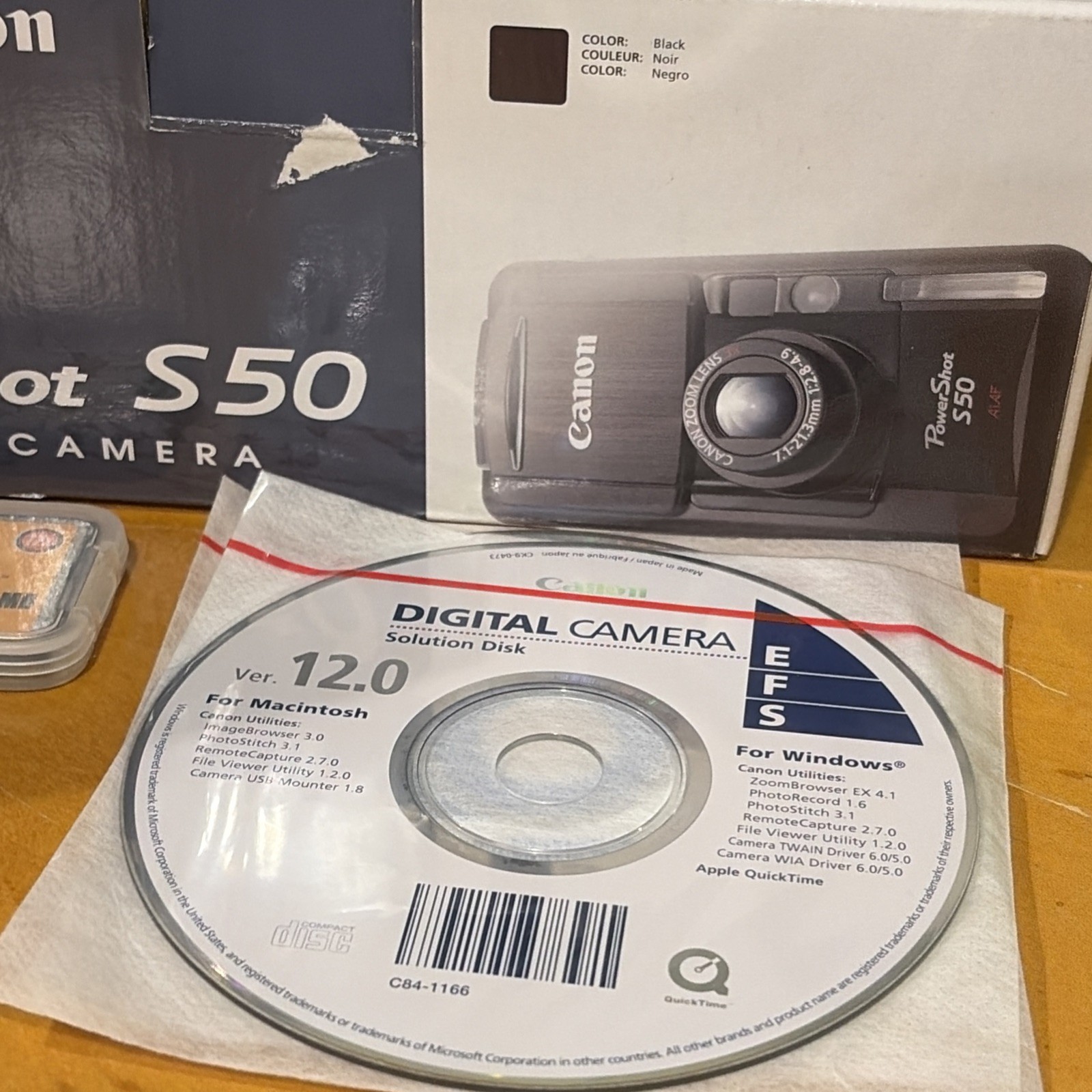 Canon PowerShot S50 5MP Compact Digital Camera W/ New battery, Charger, Case Box