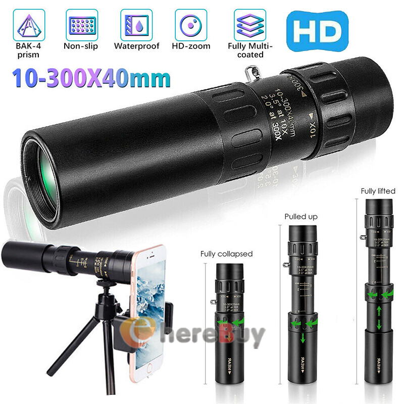 10-300X40mm Zoom Optical HD Lens Monocular Telescope +Tripod+Clip for Cell Phone