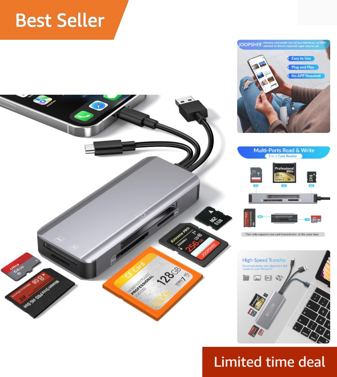 5-in-1 Multi Memory Card Reader,Aluminum SD/TF/CF/MS/M2/Cfast/Memory Stick Pr…