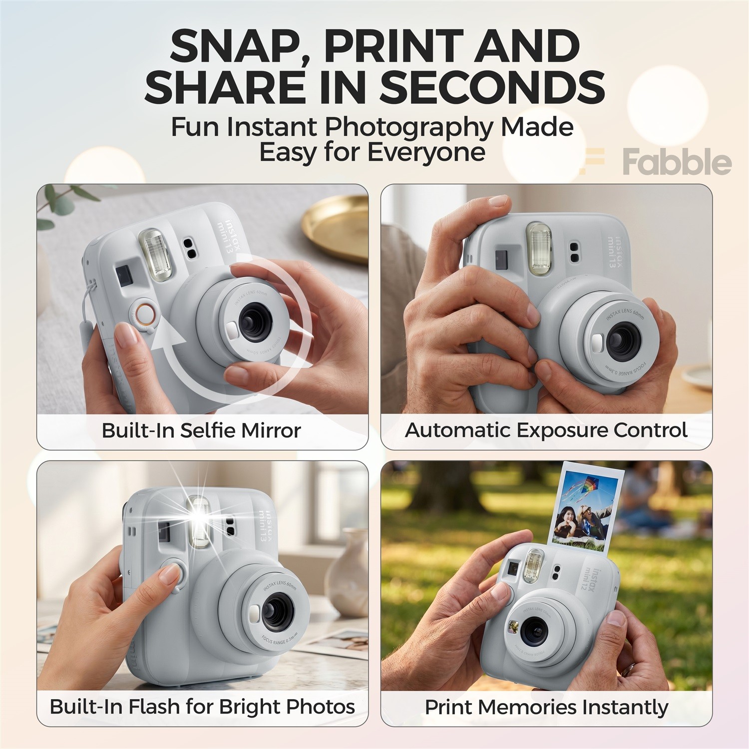 Fujifilm Instax Mini 13 Clay White Camera Bundle with a matching Case & Accs.