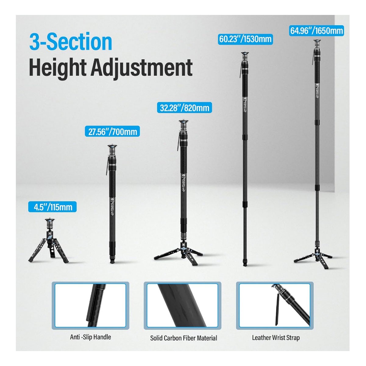 SIRUI Rapid System One-Step Height Adjustment Carbon Fiber 10x Modular Monopod