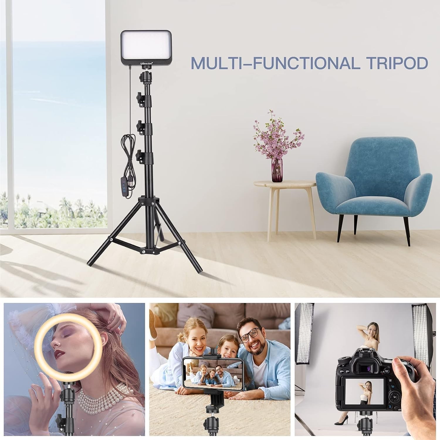 2Pcs Dimmable LED Light Kit with USB Power and Adjustable Tripod for Streaming