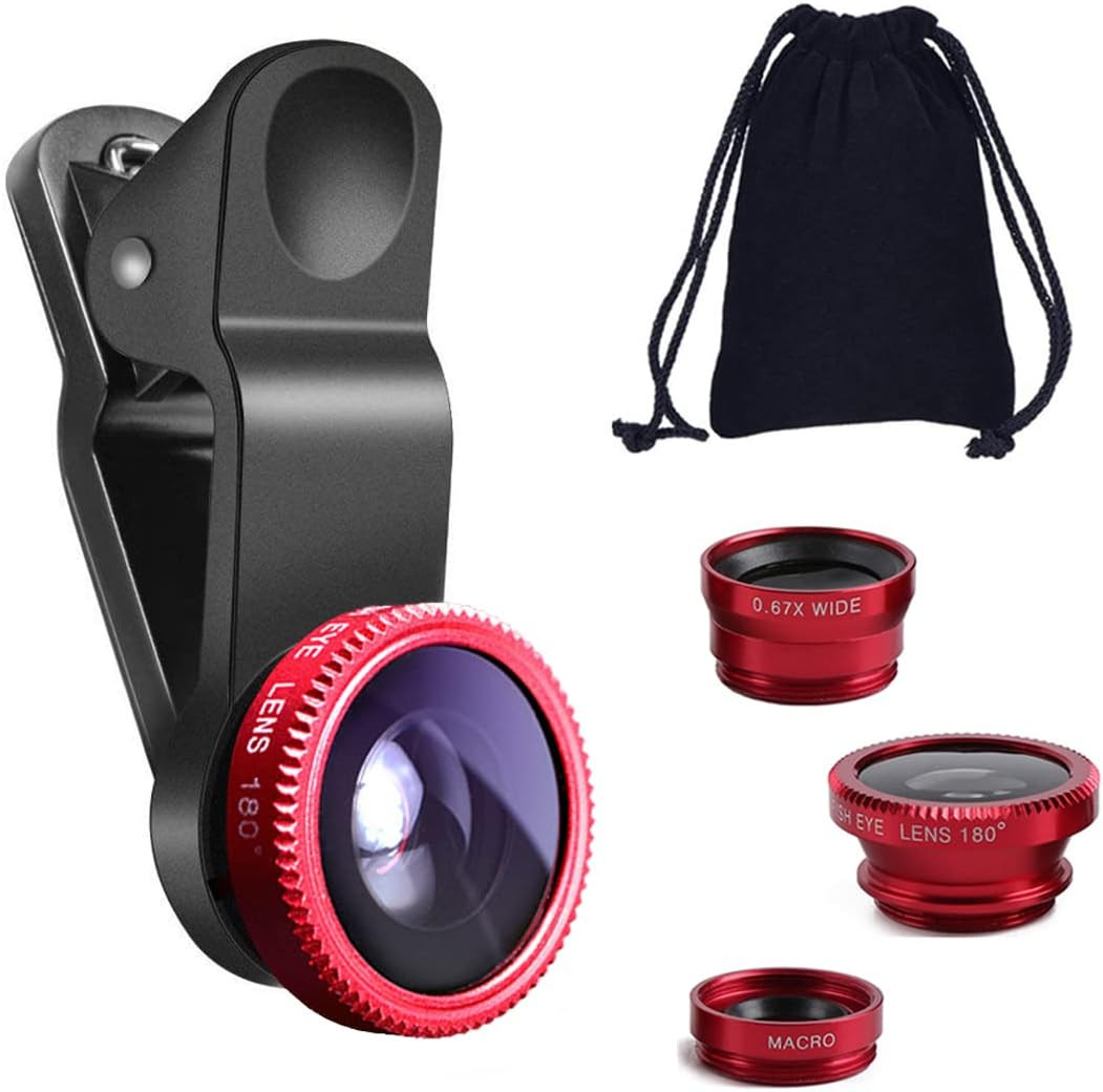KINGMAS 3 in 1 Universal Fish Eye Lens, Macro Clip Lens Wide-Angle Camera Lens K