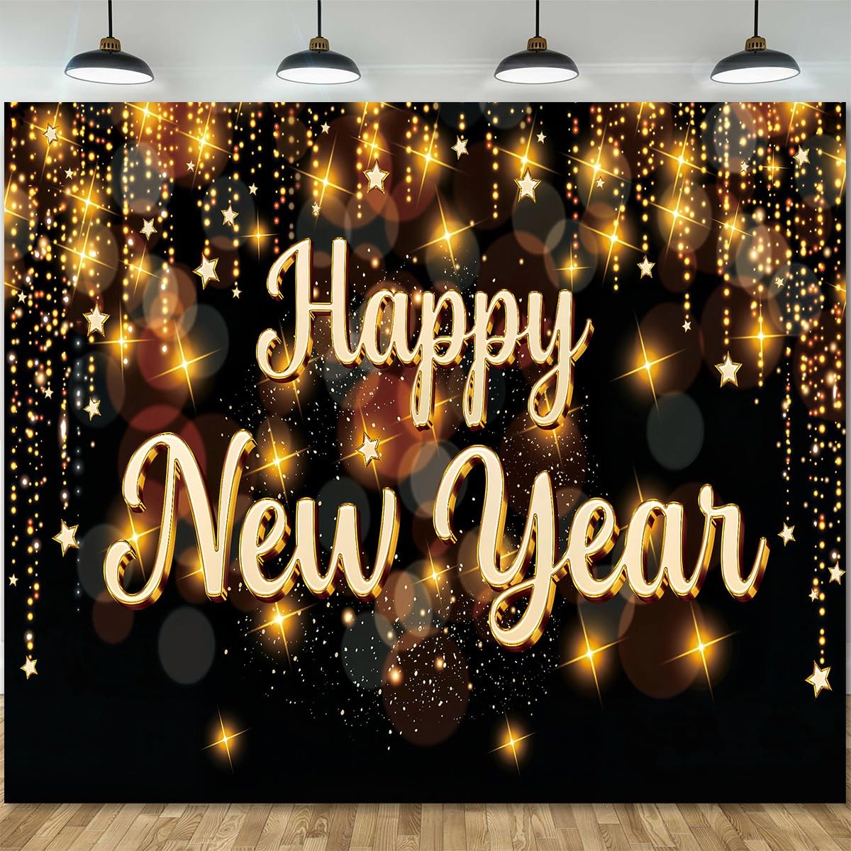 1 PC Happy New Year Backdrop Gold Glitter New Years Eve Party 10x8ft