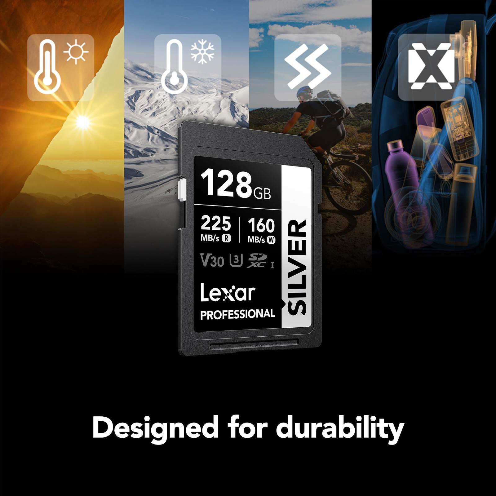 Lexar 128GB Professional Silver SD Card, UHS-I, C10, U3, V30, 128GB,