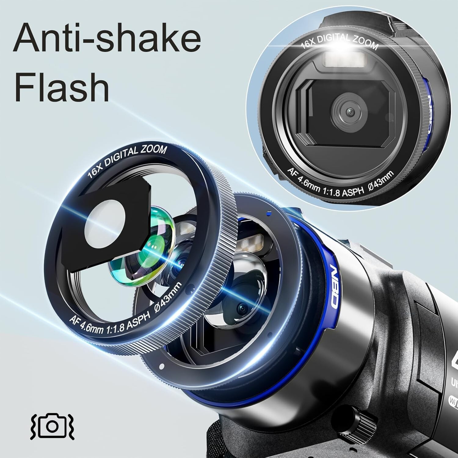 Video Camera 4K 48MP 16X 30FPS IR Touch Screen Camcorder Anti-shake For Vlogging