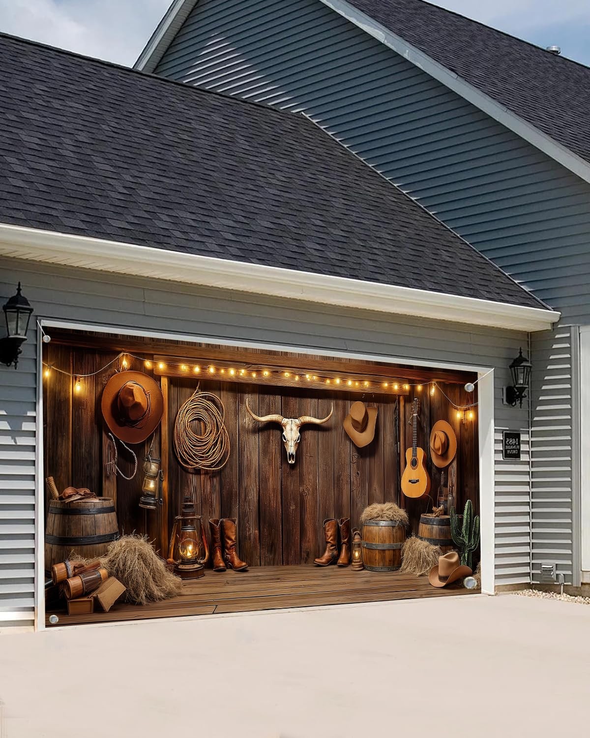 Western Cowboy Garage Door Cover Banner Decorations Backdrop Wild West Wooden…