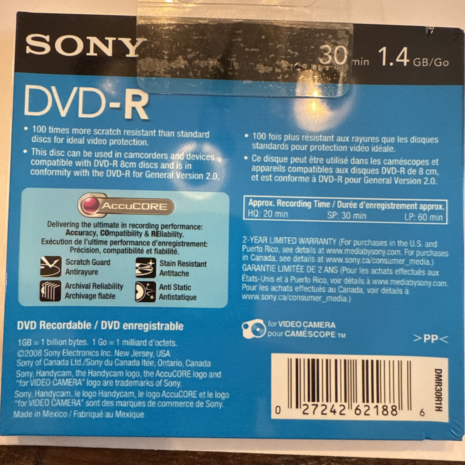 4 Brand NEW Sony Handycam DVD-R 1.4GB 30min recordable Discs DMR30R1H SEALED NIB
