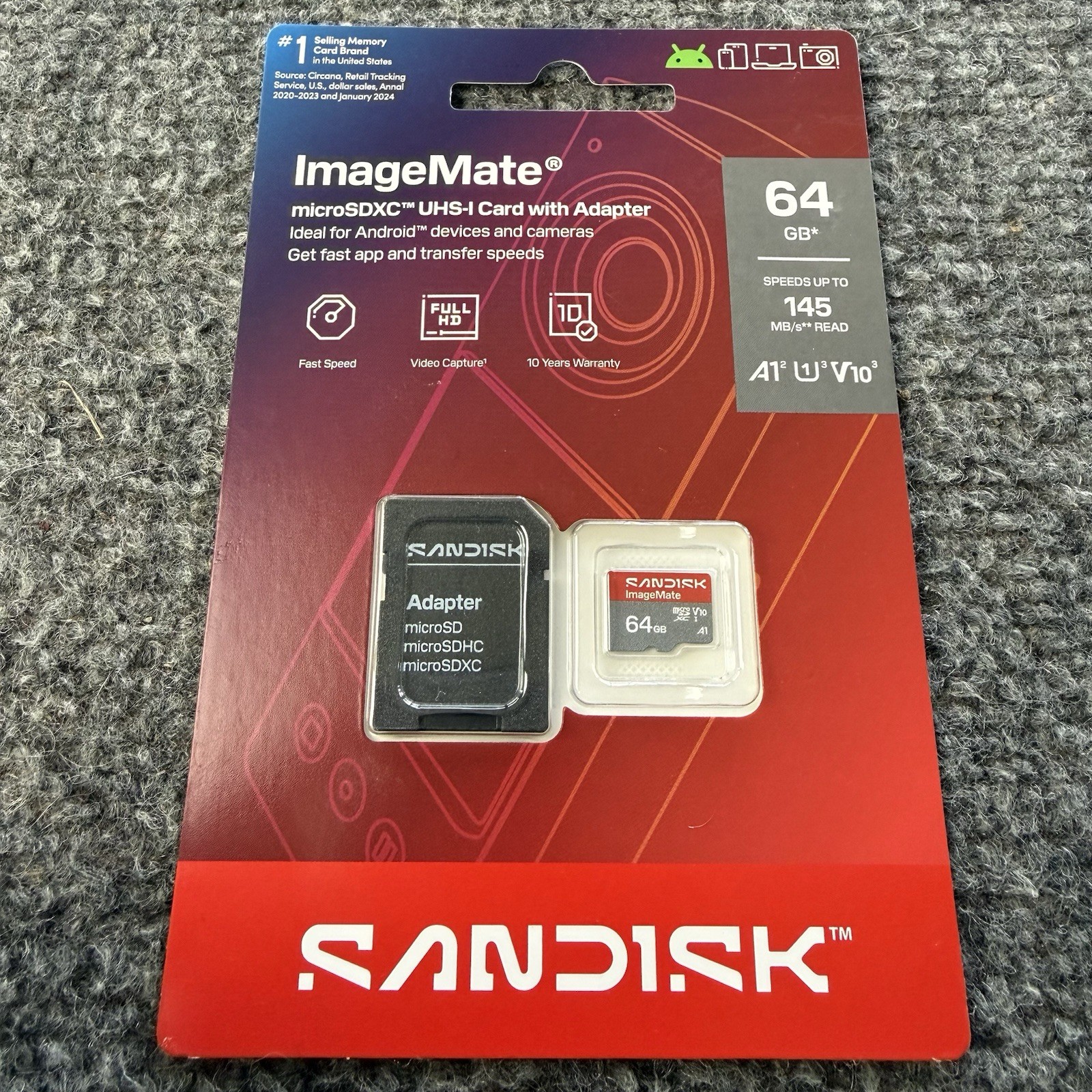 SanDisk ImageMate 64GB MicroSDXC UHS-I Memory Card with Adapter 145MB/s NEW