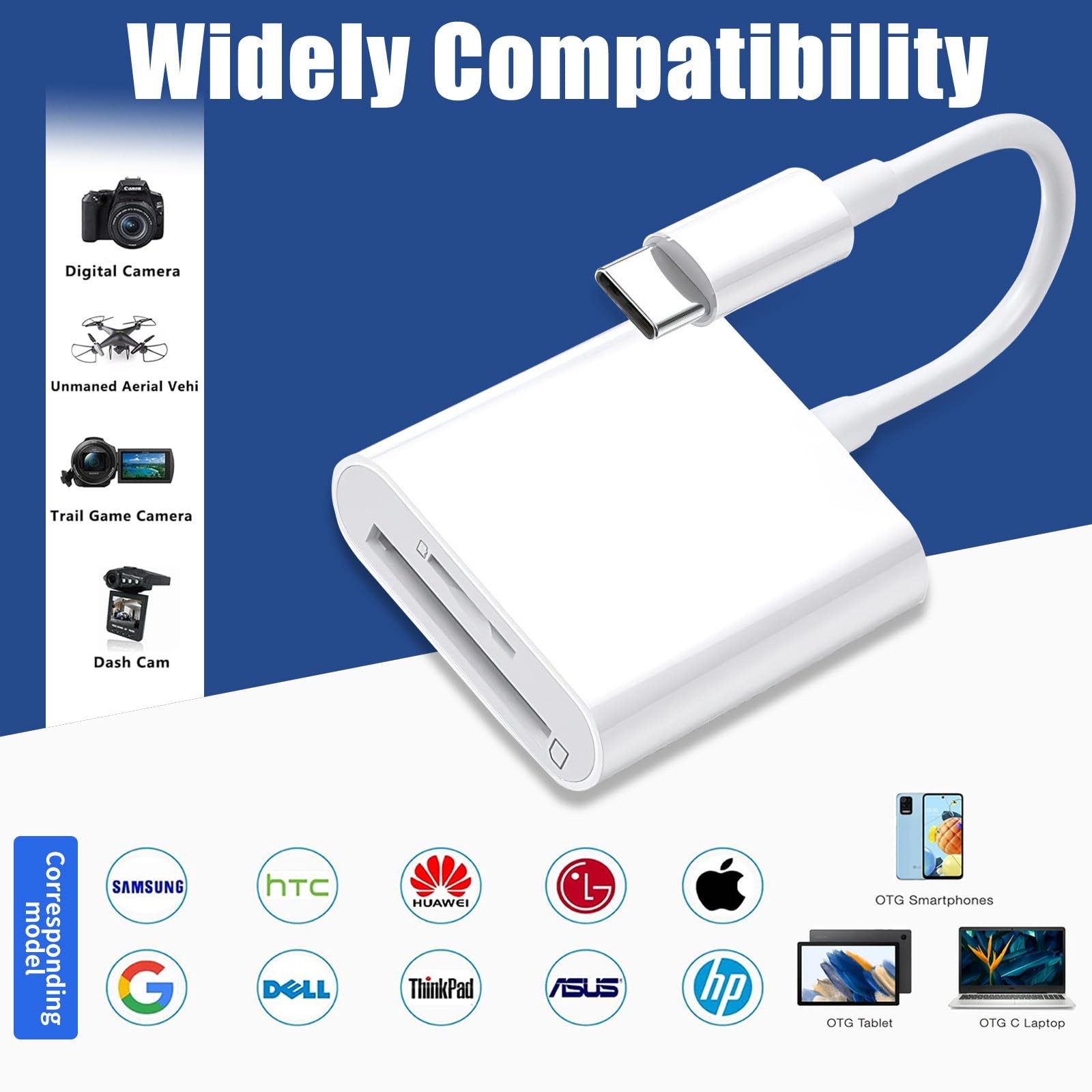 USB C SD Card Reader, Type C USB-C Dual Slot White