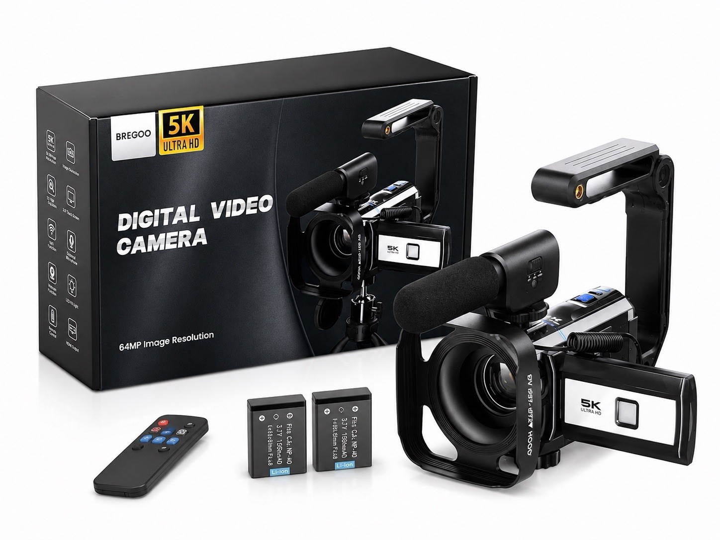UHD 5K & 64MP Video Camera Camcorder WiFi 3” with 64GB Card & IR Night Vision