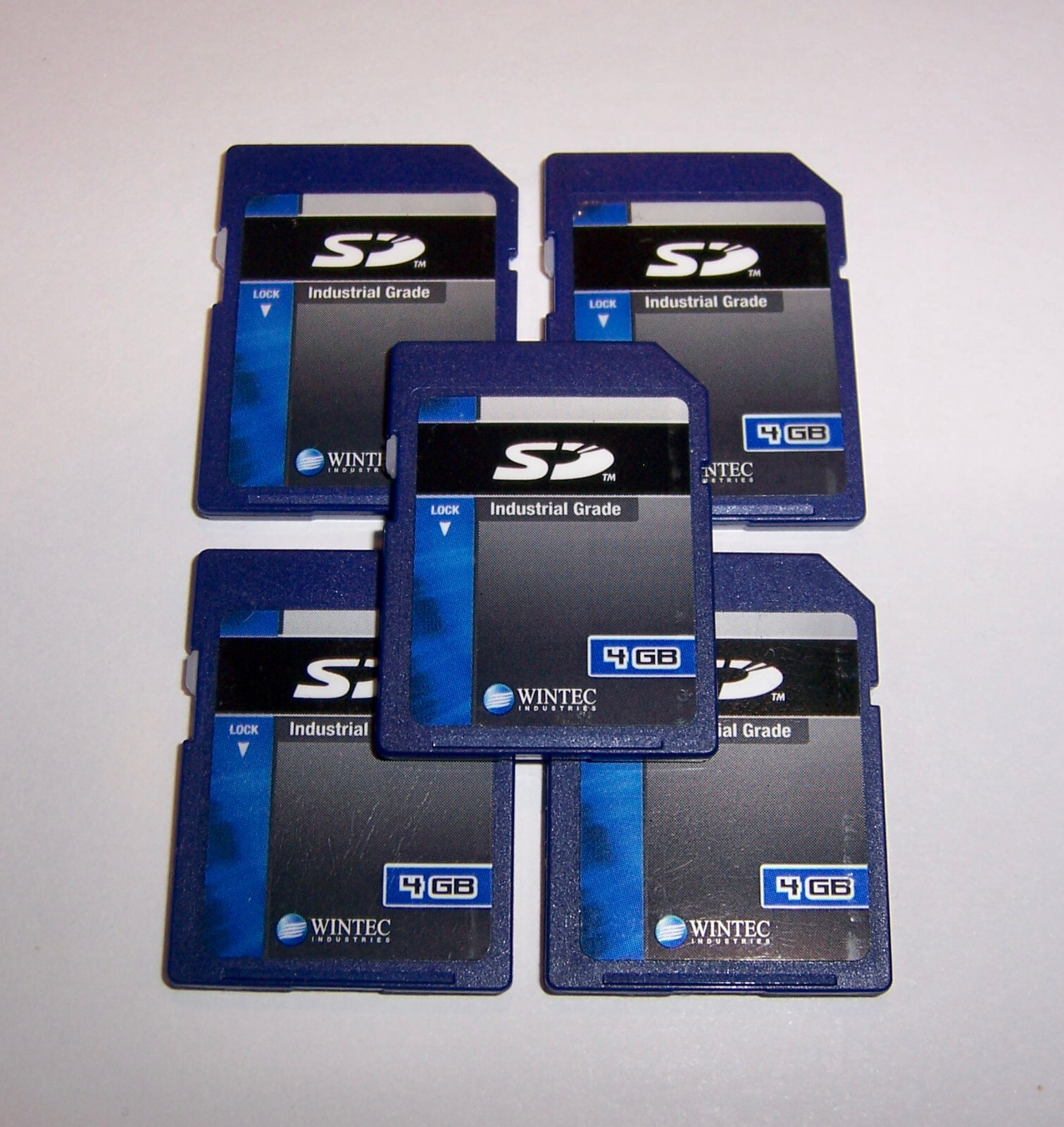 Lot of 5 New Wintec Industrial 4GB SD Memory Cards, 5pcs 4 GB SD Memory Cards