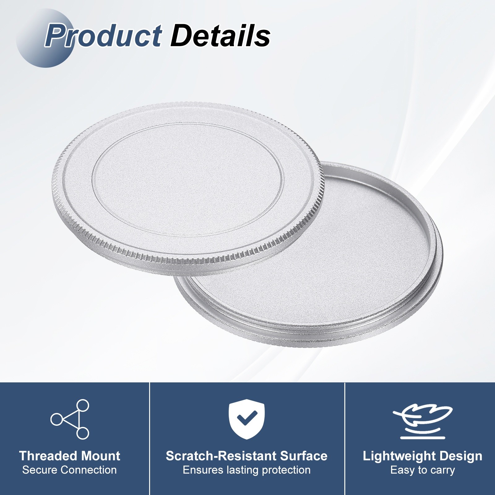 2 Pcs 52mm Camera Lens Cap, Aluminum Screw Mount Front Lens Cap Cover, Silver