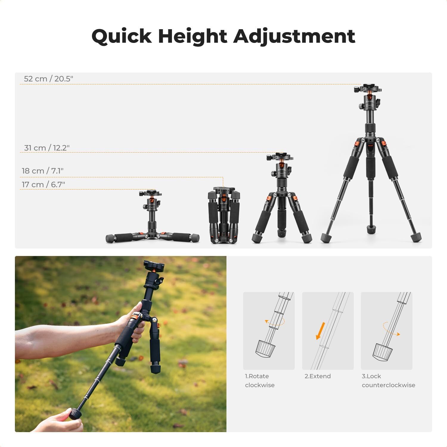 K&F Concept 20.5” Desktop Mini Tripod for Camera for Camera Video Camcorder