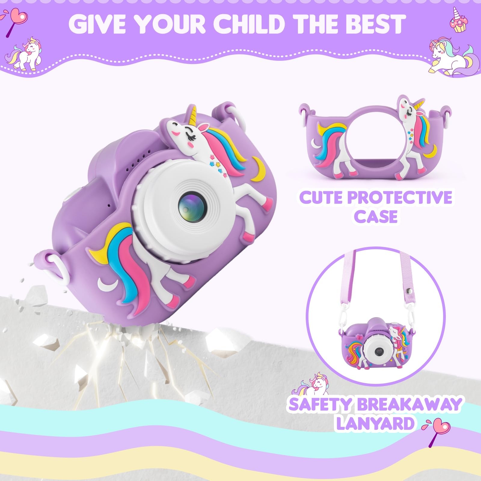 Kids Camera for Girls 3-5 Years Old, Kids Digital Camera with Silicone Cover, 48