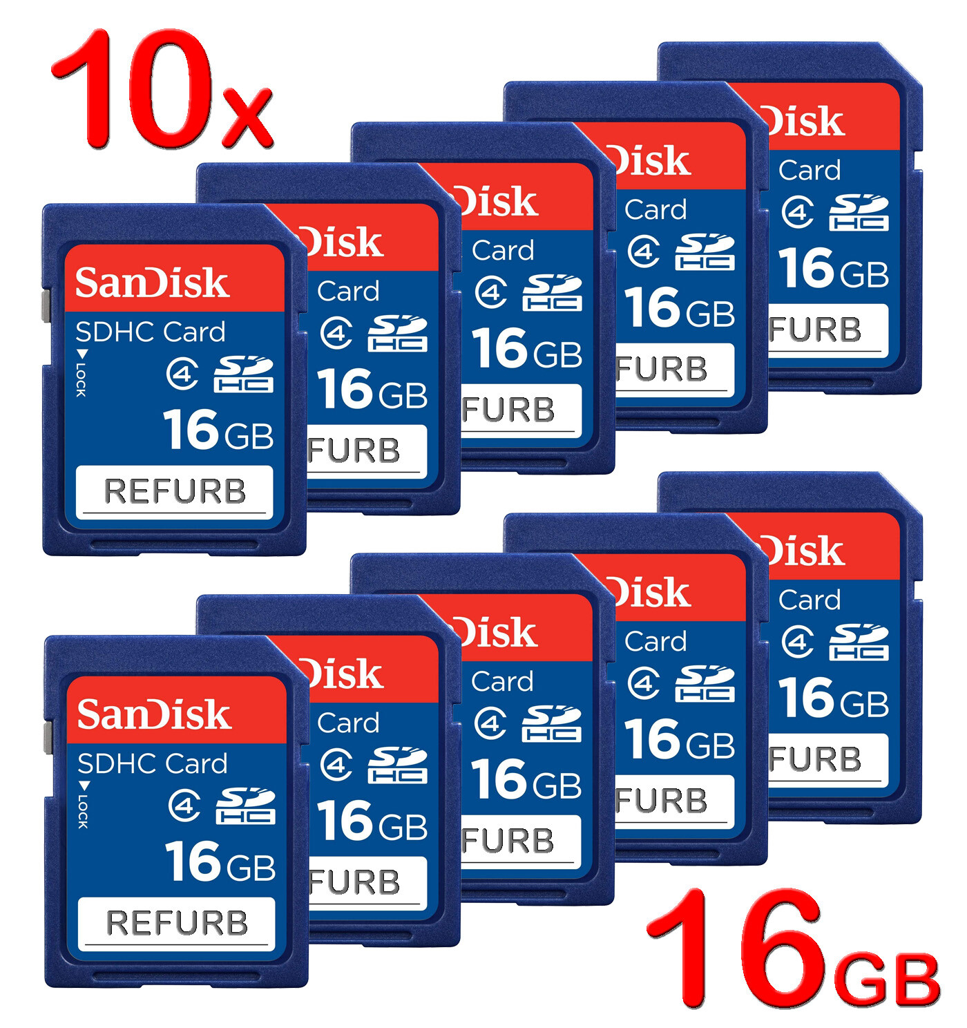 Pack of 10 Genuine Sandisk 16GB Class 4 SD SDHC Flash Memory Card SDSDB-016G lot