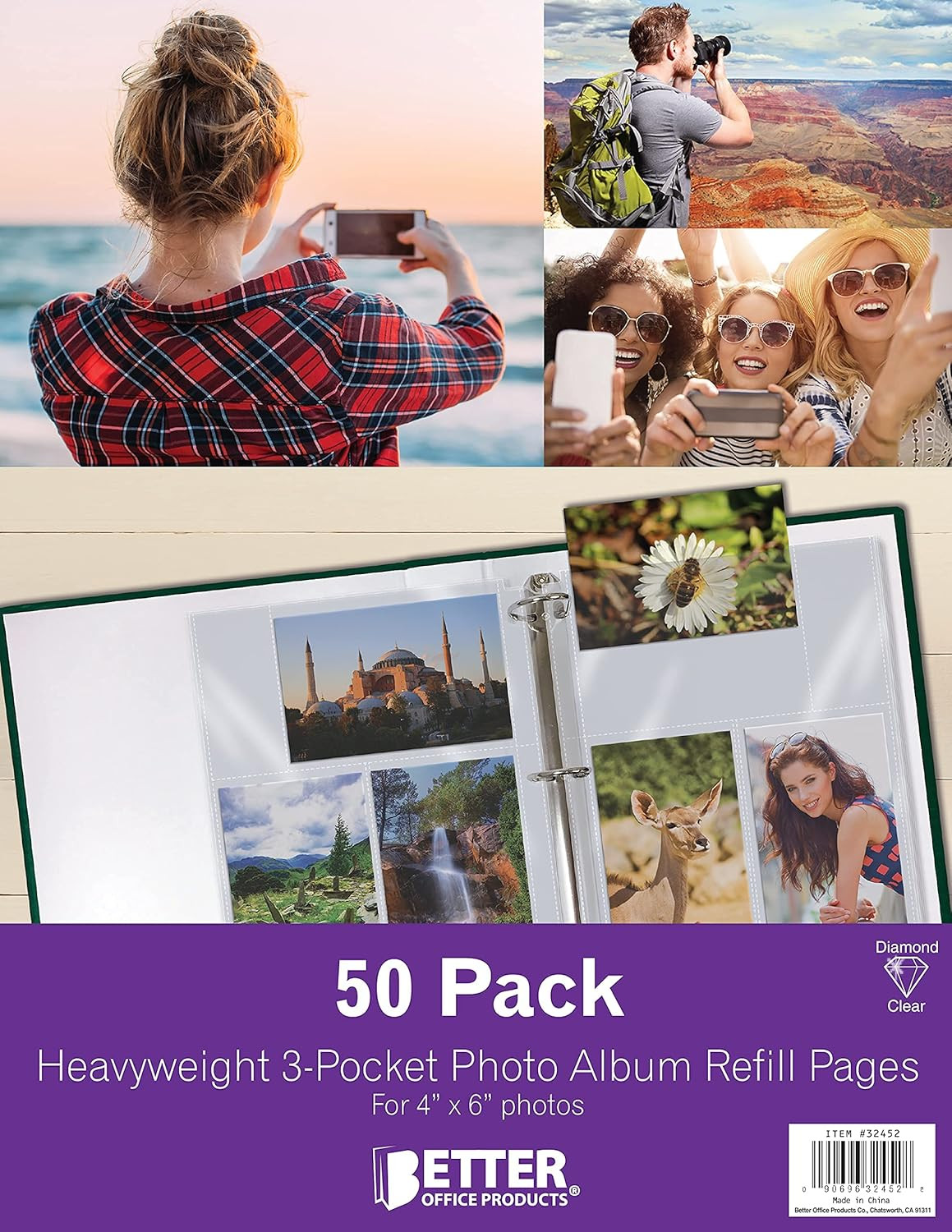 50 Pack 4X6″ Photo Album Refill Pages for 3 Ring Binder,Ultra-Clear Photo Sleeve