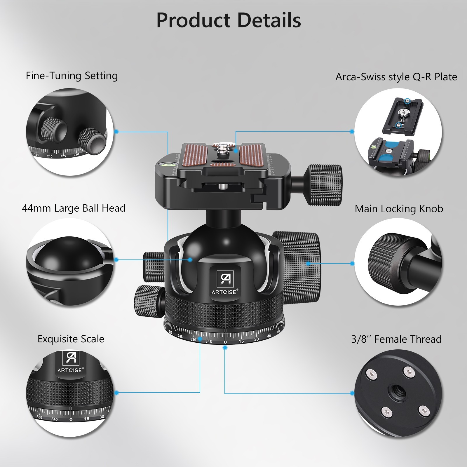 82.6″/210cm Camera Tripod Aluminum Travel Tripod Monopod with 36mm Ball Head