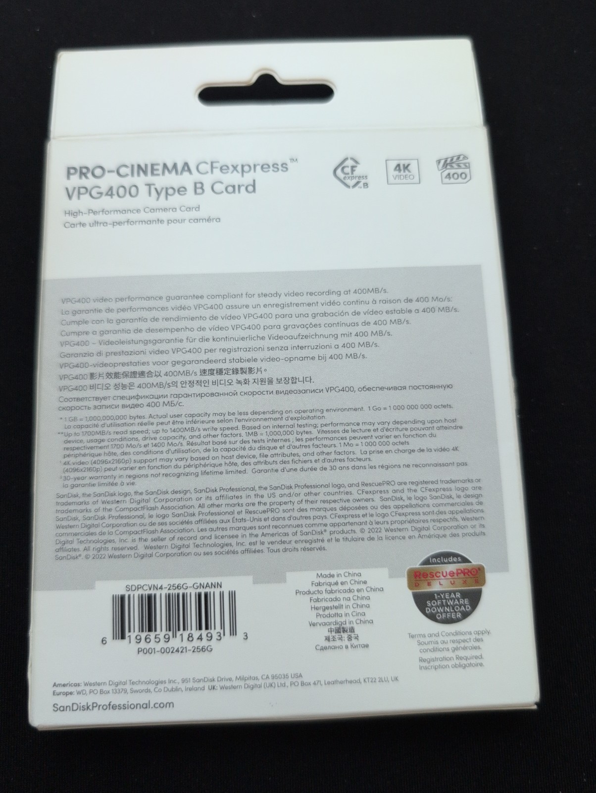 SanDisk Professional PRO-CINEMA 256GB CFexpress Type-B Memory Card VPG400 RAW4K