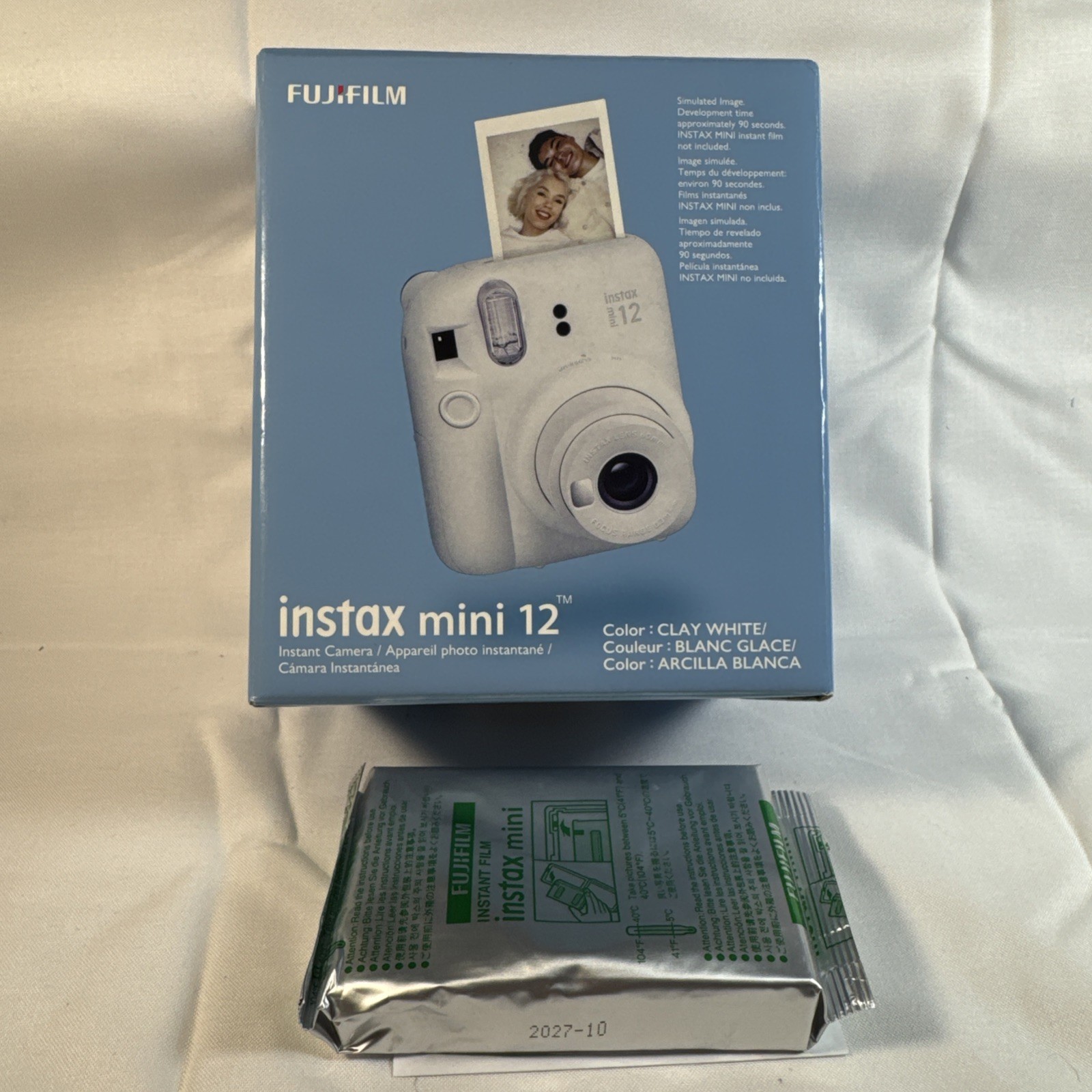 Fujifilm Instax Mini 12 Instant Camera – Clay White – NIB Unopened + Bonus Film