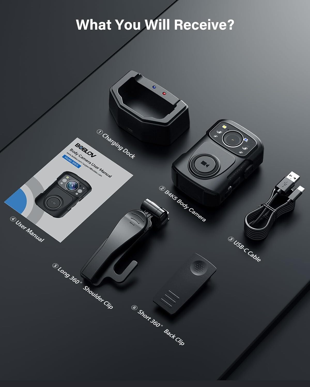 BOBLOV Body Camera 3840x2160P GPS Night Vision Police Audio Video Recorder 128GB