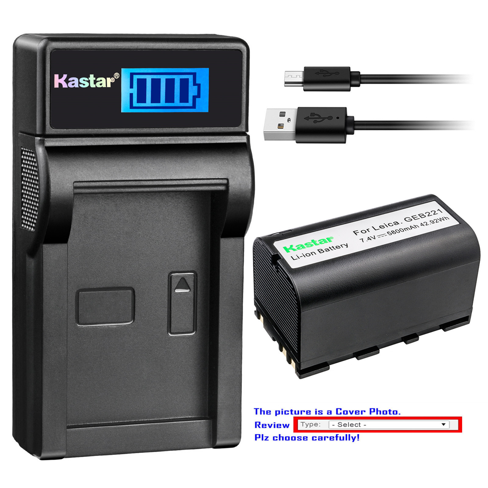 Kastar Battery LCD Charger for Leica GEB221 & Leica ATX900 ATX1200 ATX1230 CS10
