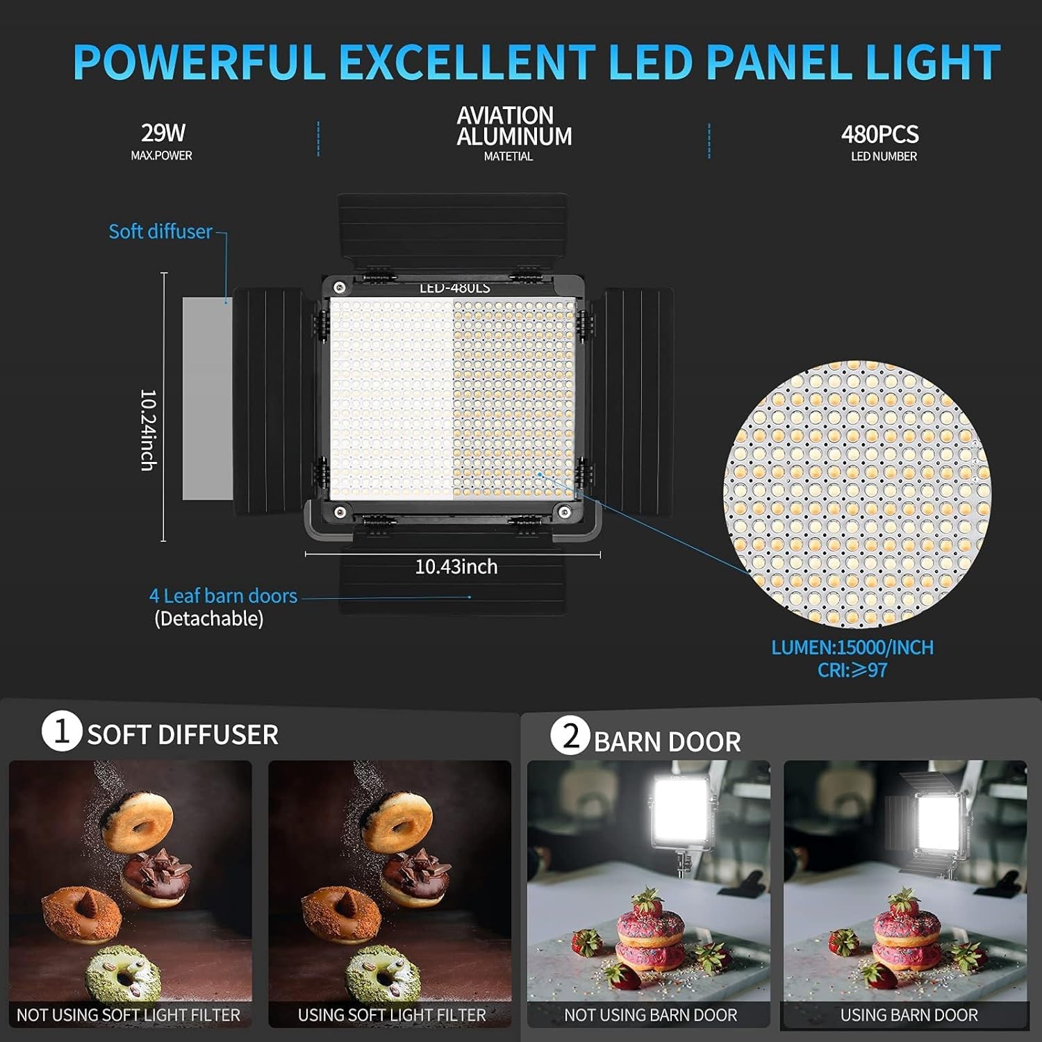 GVM 480LS 2 Pack LED Video Lighting Kits w/ APP Control Bi-Color Variable 2300K