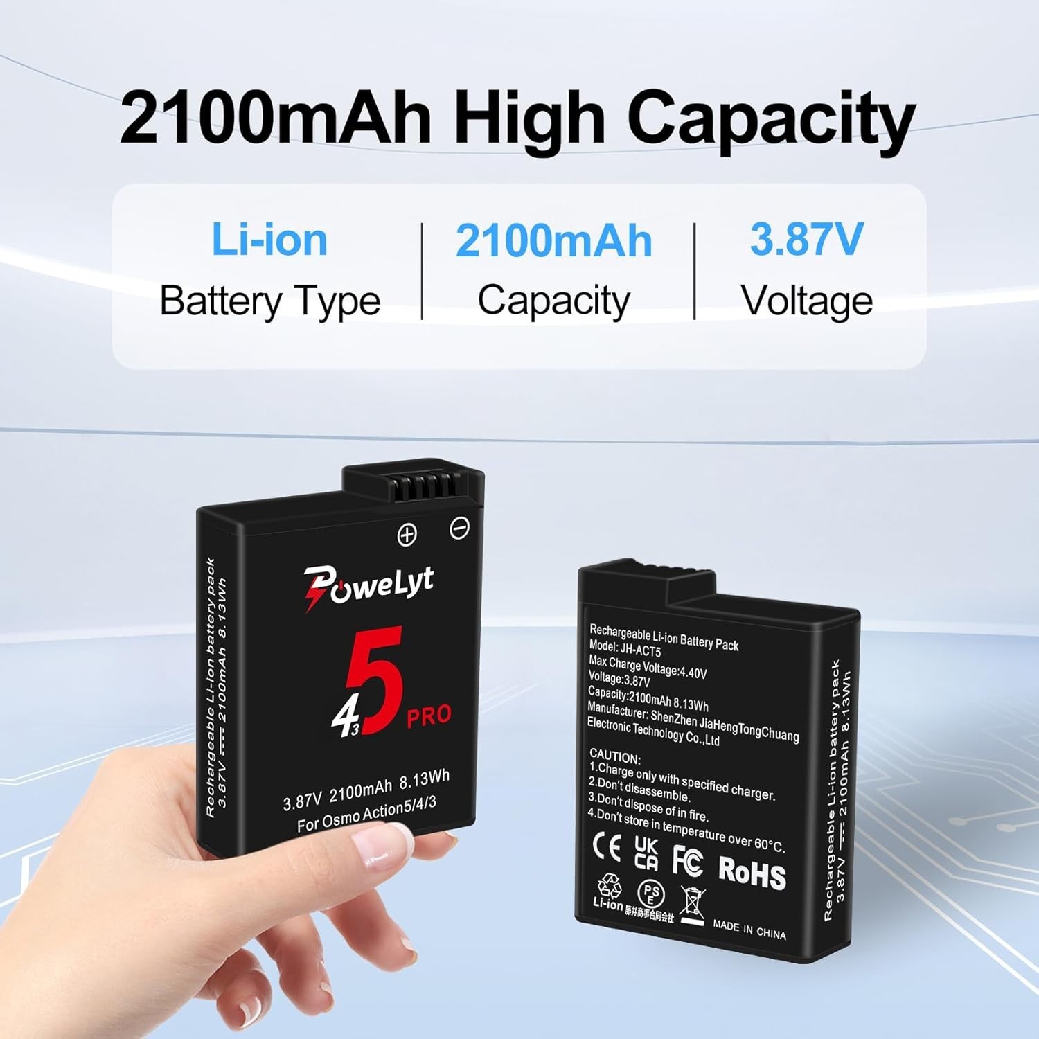 Osmo 360/Action 6/5 Pro/4/3 Battery Pack 2x 2100mAh Rechargeable Chargers