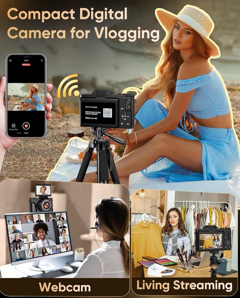 4K Digital Camera for Photography with WiFi,64MP Autofocus 3” 180° Flip Screen