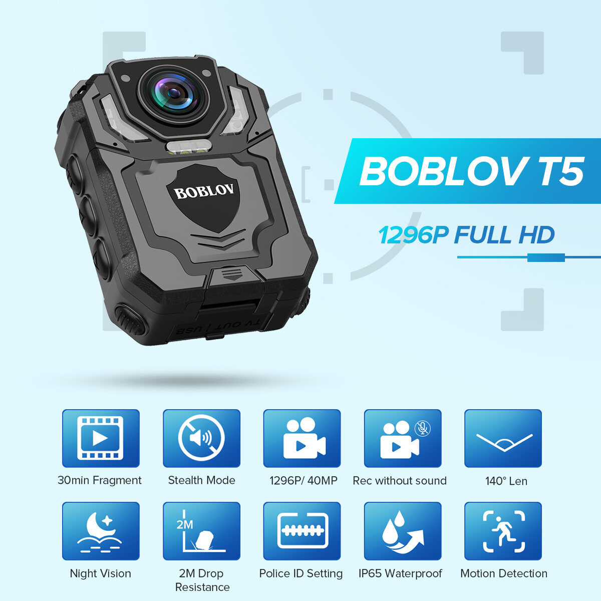 BOBLOV 1296P Body Camera Police Audio Video Recorder IR Night Cam Camcorder 128G
