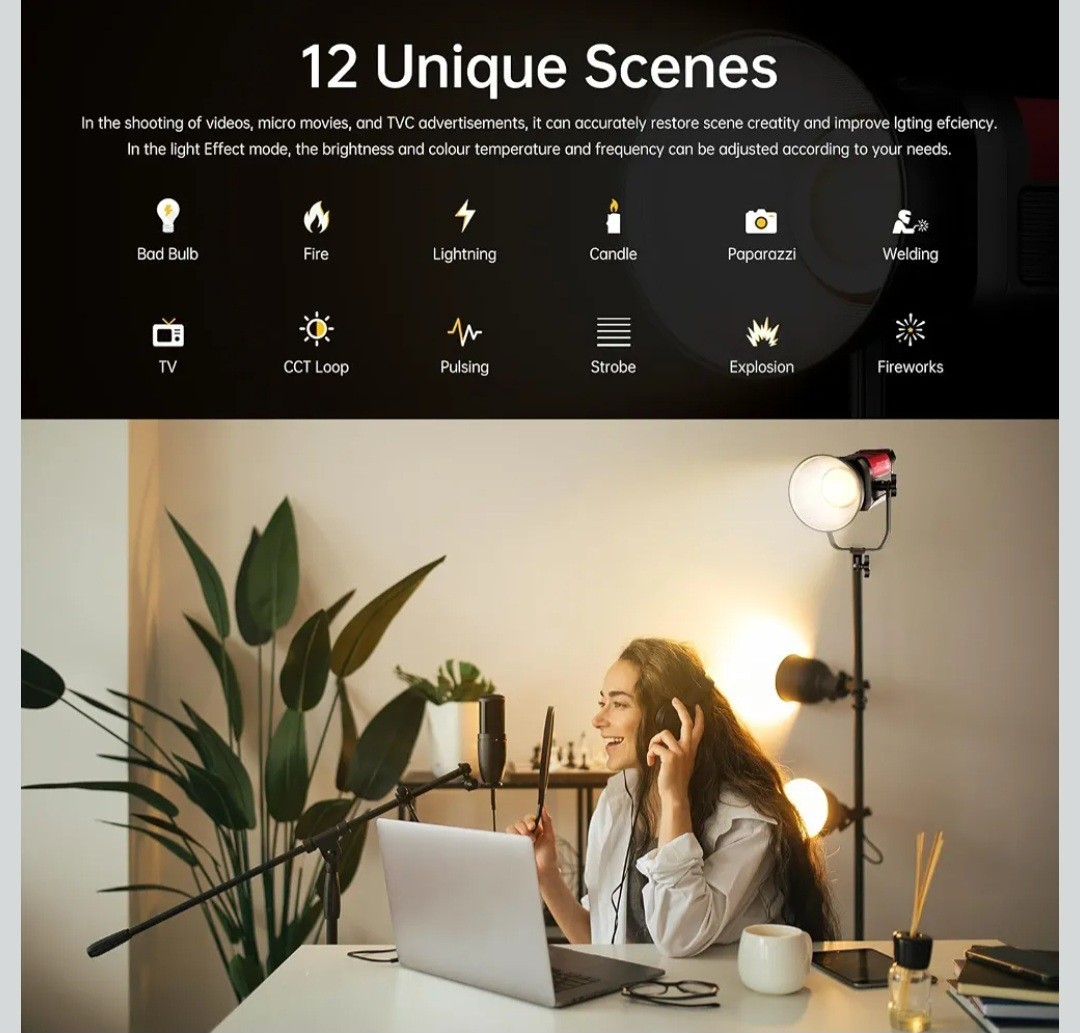 GVM Photography Lighting 300W Bi-Color Studio Lights with 45°Standard Reflector