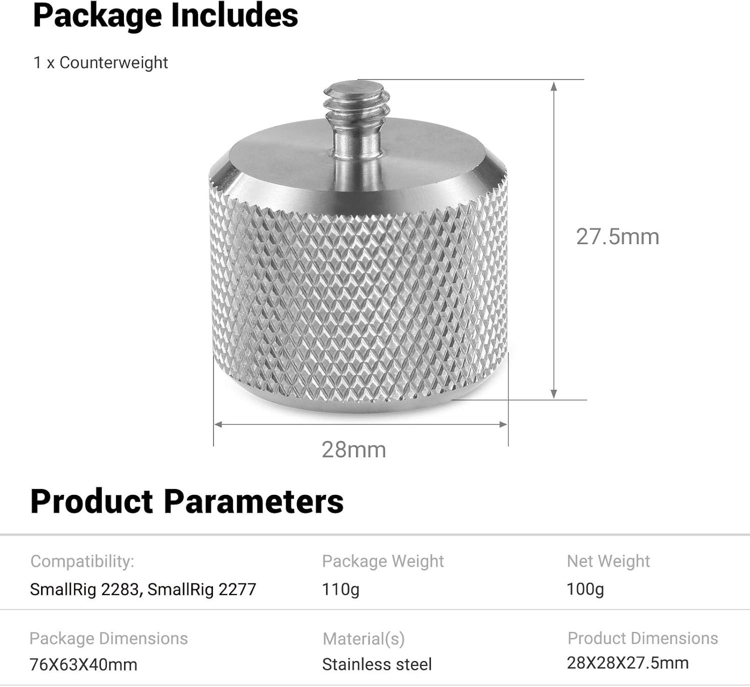Removable 100g Counterweight for Gimbal Stabilizers, Compatible with Cameras