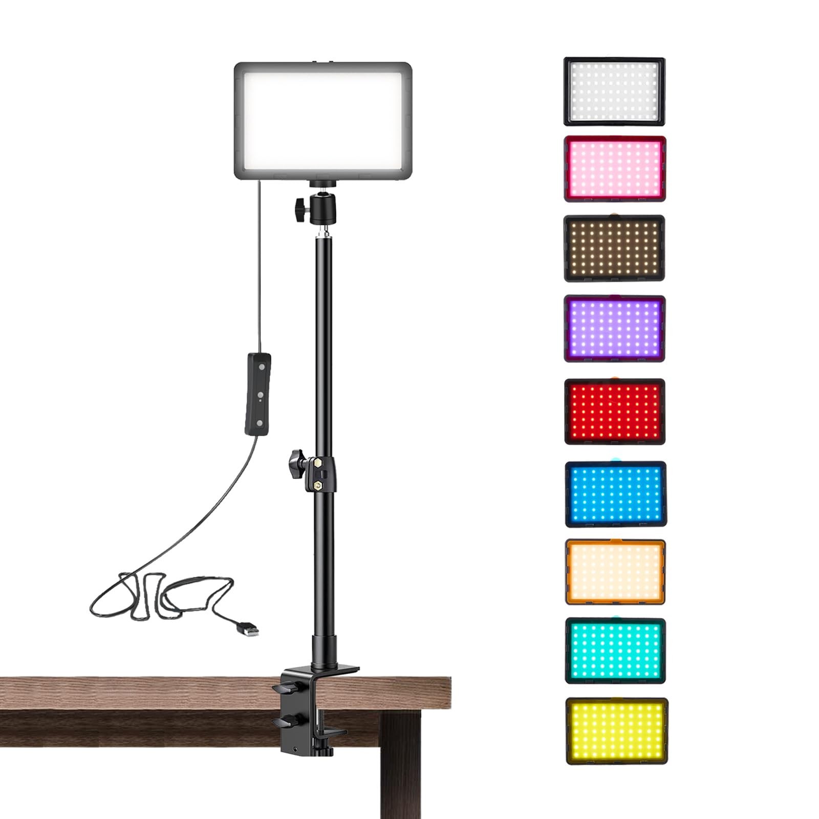 1 Pack LED Desk Key Light Video Light with C-Clamp Stand 9 Color Filters Stud…