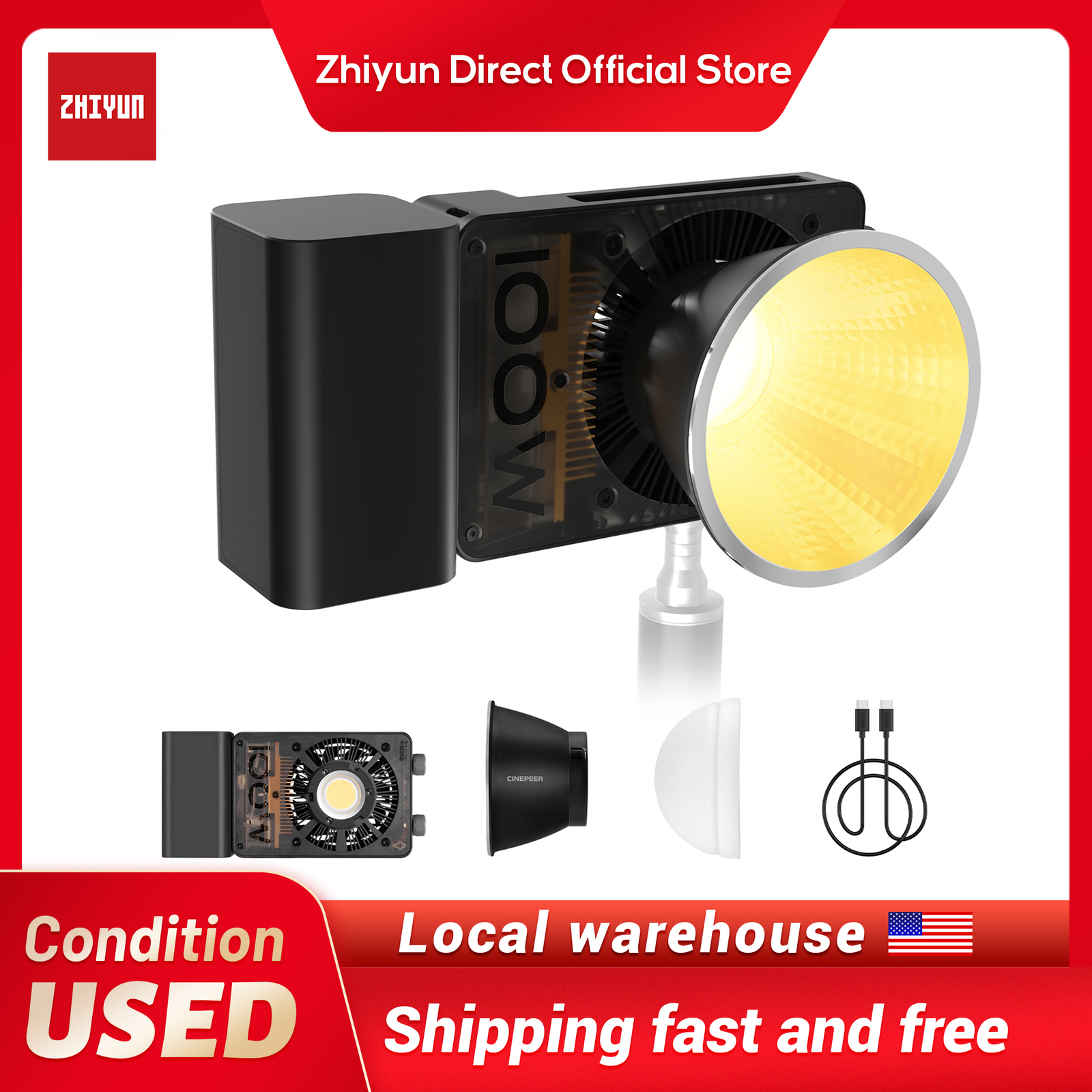ZHIYUN CINEPEER CX100 100W LED Video Continuous Output Lighting 2700K-6500K