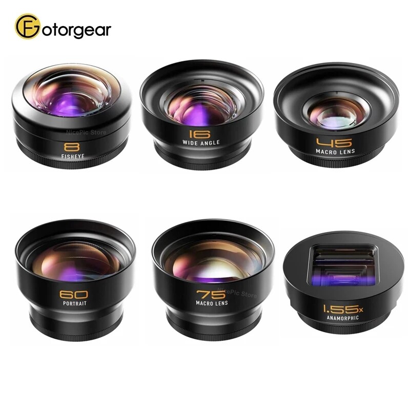 Fotorgear Pro ll T-Mount Fisheye Macro Wide-Angle Portrait 1.55X Smartphone Lens