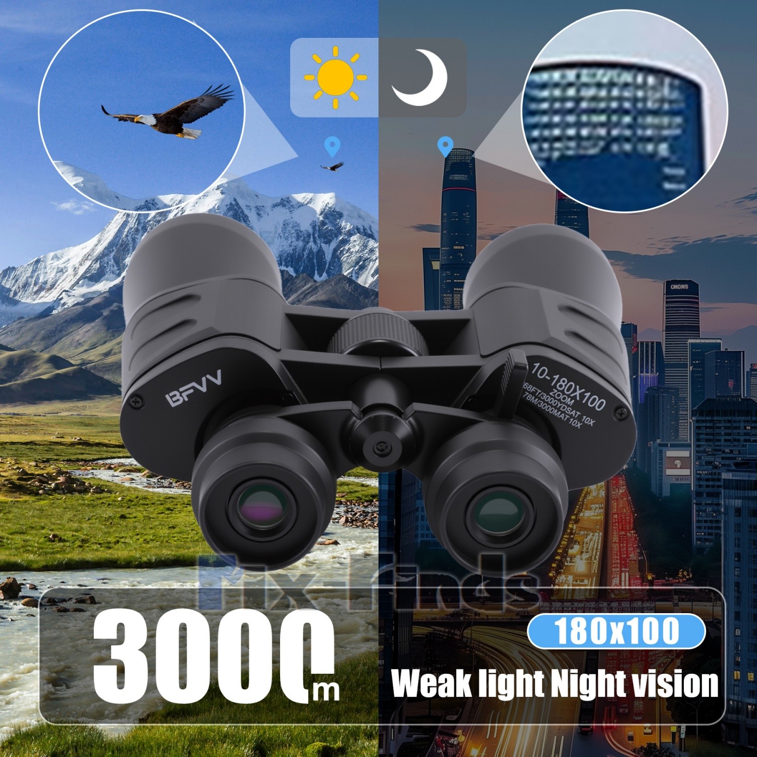 10-180×100 HD High Power Military Binoculars Day/Night Zooming Hunting Telescope