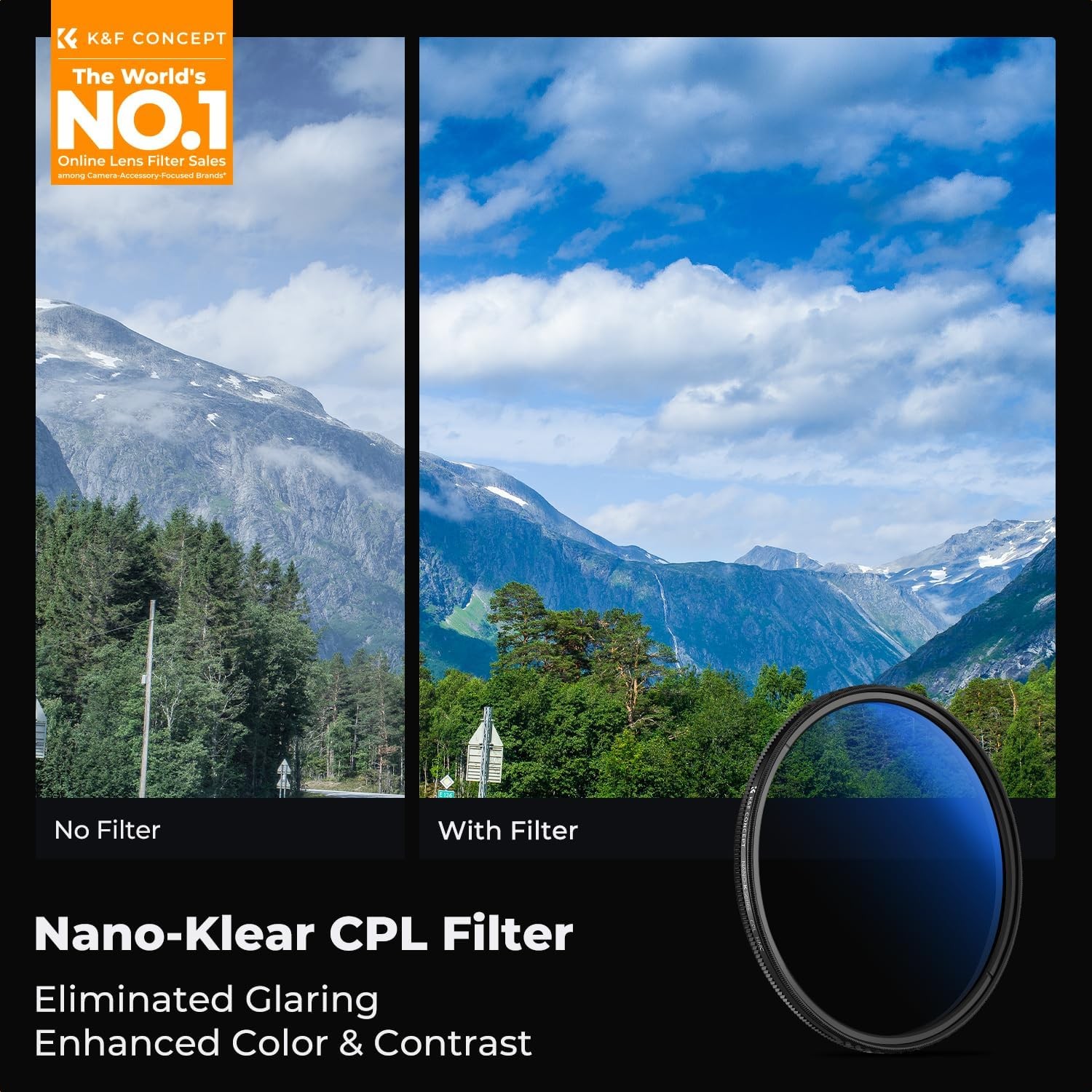 K&F Concept 37-95mm Circular Polarizer Filter CPL Filter with Cleaning Cloth