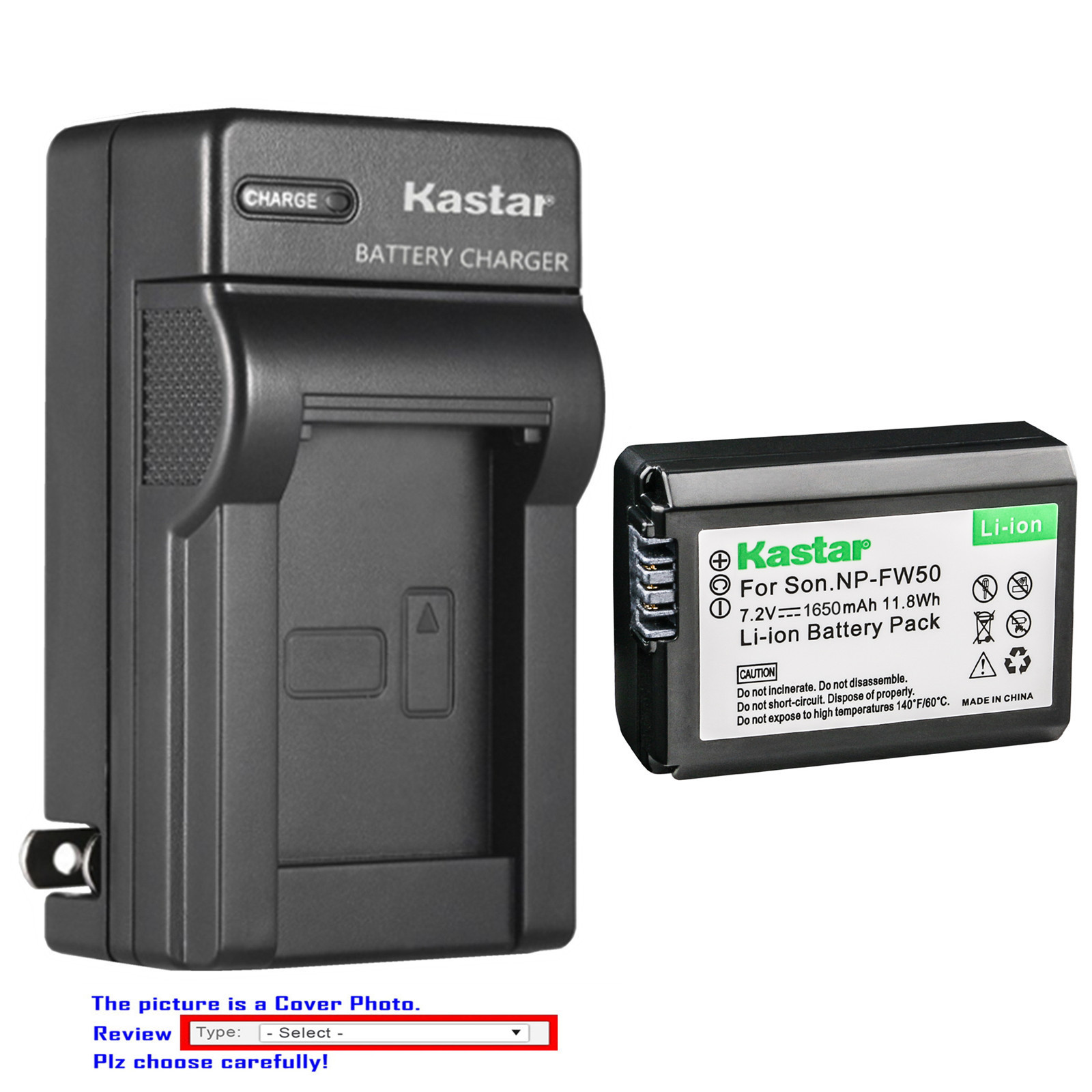 Kastar Battery AC Wall Charger for Sony NP-FW50 BC-VW1 & ILCE-6000 Alpha a6000