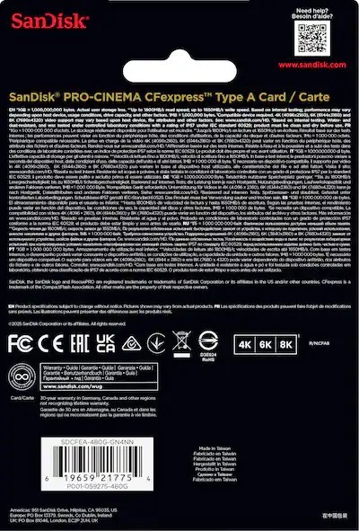 Sandisk 480gb Pro-cinema CFExpress Type A-1800MB/S SDCFEA-480G-GN4NN Card Only