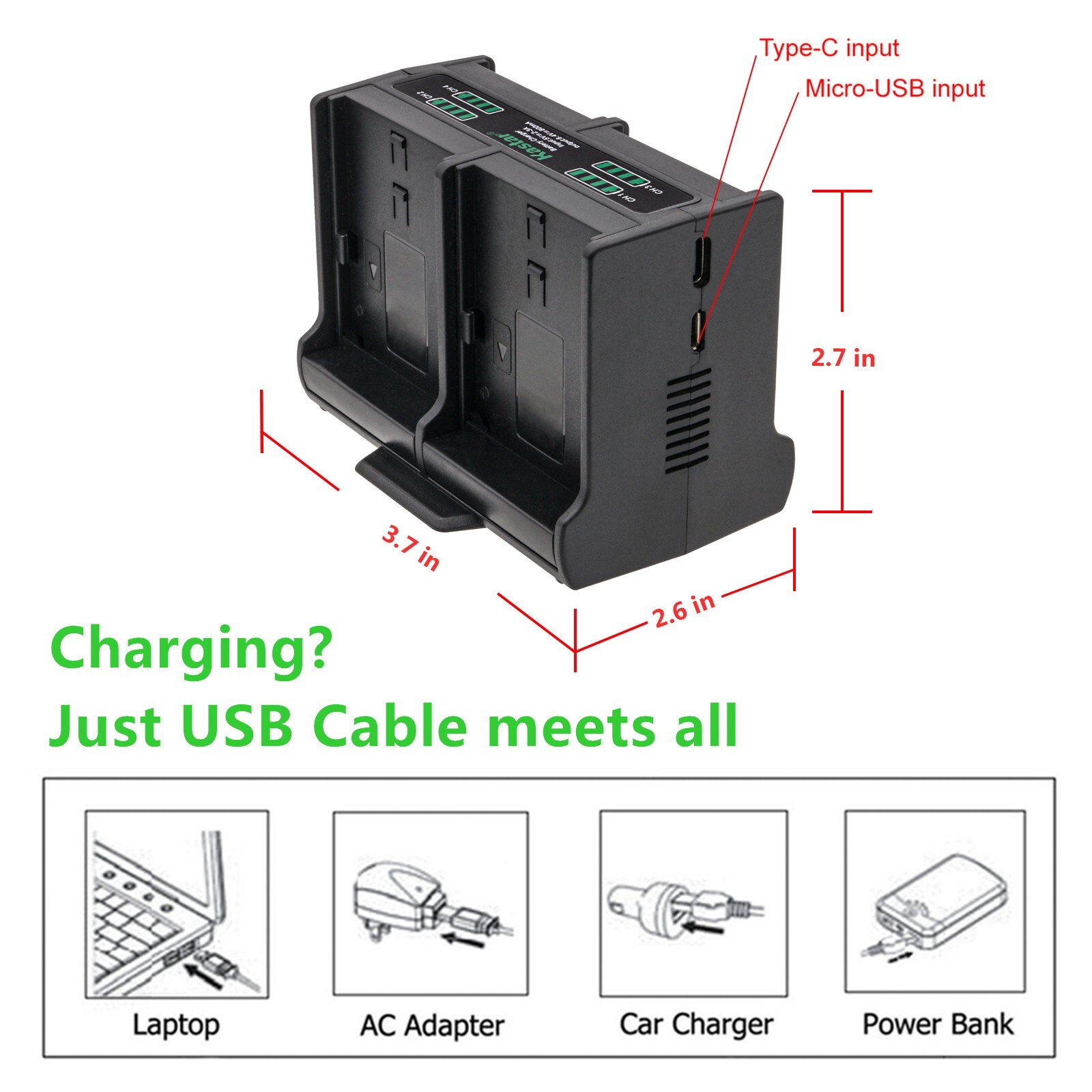 Kastar NPF570 Battery Quadruple Charger for Sony Sony MVC-FD73 MVC-FD75 MVC-FD81